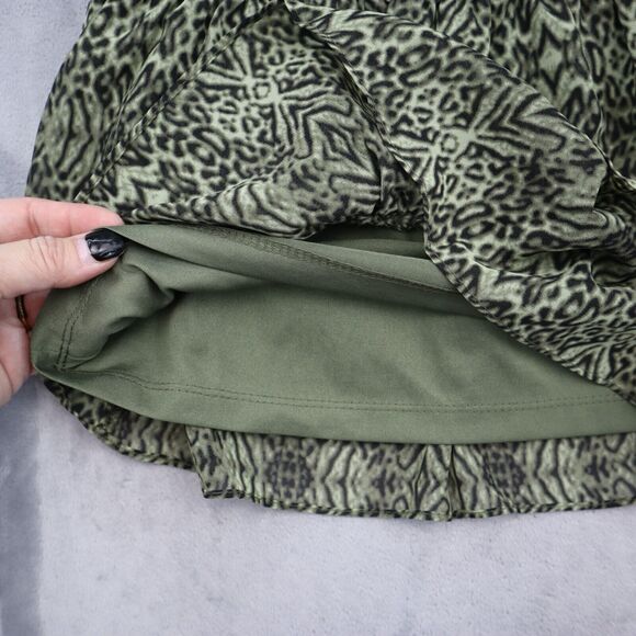 HM Skirt Womens 6 Green Animal Print A Line Layered Side Zipper Bottoms - Picture 13 of 16
